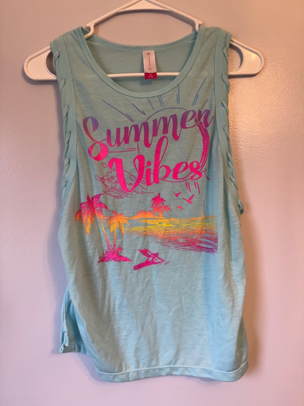 Summer Vibes Aqua Tank Top with Neon Print